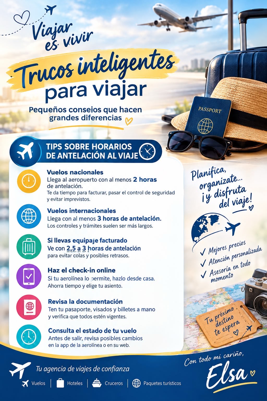 Consejo 02: Horarios recomendados de antelación para vuelos